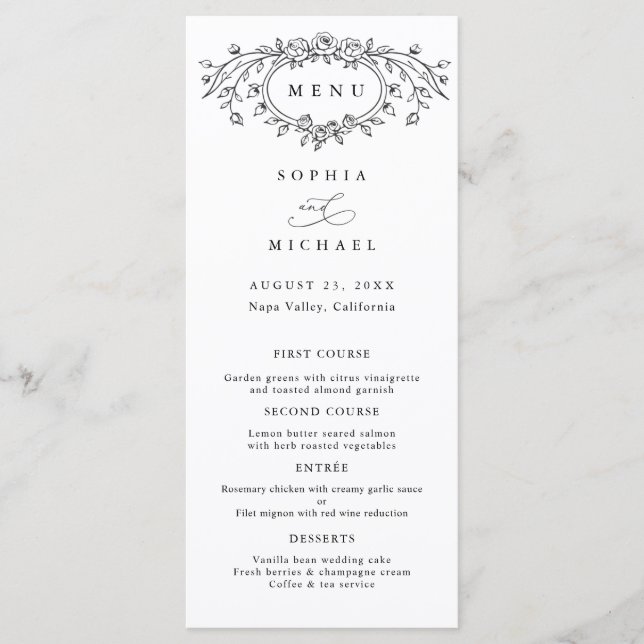 Floral Line Art Wedding Flat Menu (Devant)
