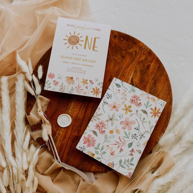 Floral Little Sunshine 1er Invitation anniversaire (Créateur téléchargé)