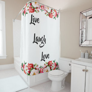 Floral "Live, Laugh, Love" Elégant rideau de douch
