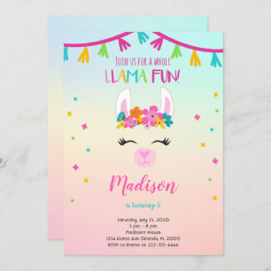 Floral Llama Invitation Anniversaire