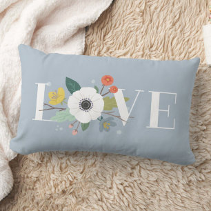Floral Love Lumbar Coussin - Dusty Blue