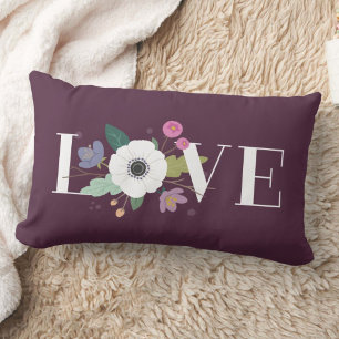 Floral Love Lumbar Coussin - Plum