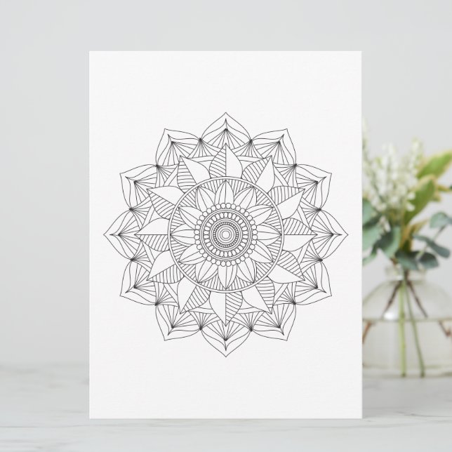 Floral Mandala Black Lines Coloriage Modèle v1 (Debout devant)