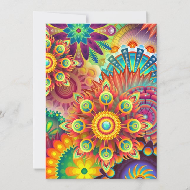 Floral Mandala Collage Psychedelic Invitation Card (Devant)