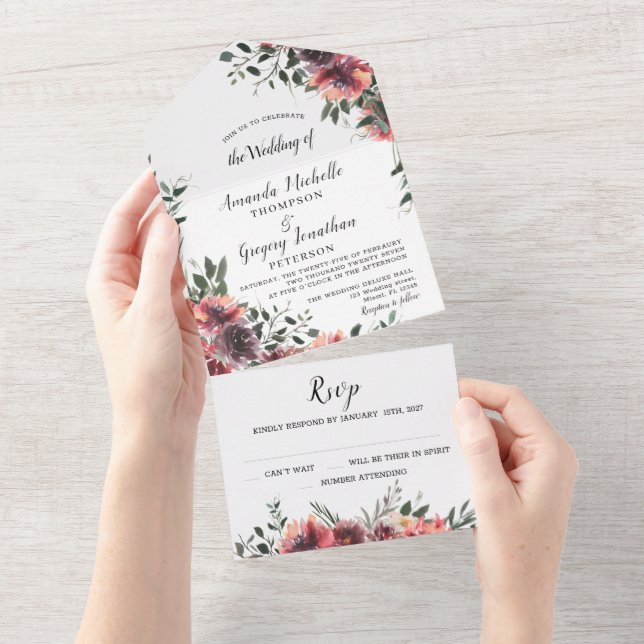 Floral Mariage Botanique Rouge sur invitation (Déchirure)