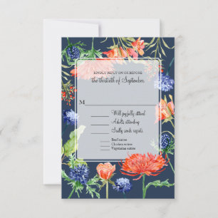 Floral Mariage Menu Marine Orange Fleurs Verdure