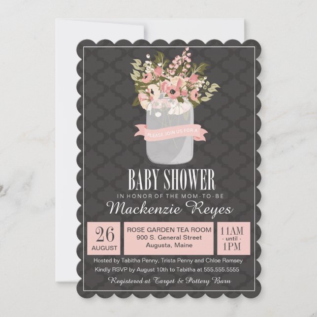 Floral Mason Jar Baby shower Invitation (Devant)