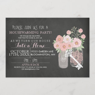 Floral Mason Jar Chalkboard Invitation de chauffag