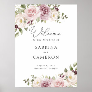 Floral Mauve Blush Élégante Affiche de bienvenue d