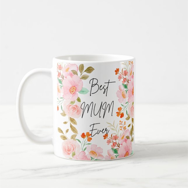Floral Meilleure maman Jamais Mug | Elégante Coupe (Gauche)