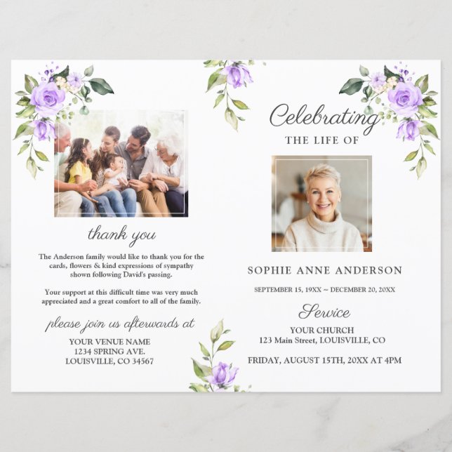 Floral Memorial Funeral Service Photo Programme (Devant)