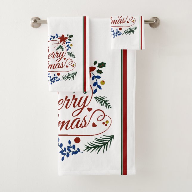 Floral Merry Christmas   Bath Towel Set (En situation)
