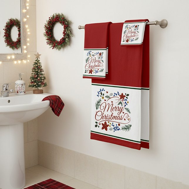 Floral Merry Christmas   Bath Towel Set (Créateur téléchargé)