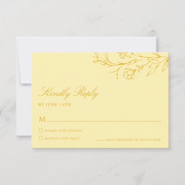 Floral Modern Butter Yellow Wedding RSVP Card (Devant)