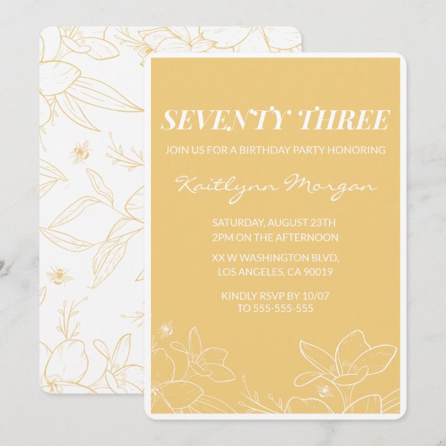Floral Modern Jaune 73e anniversaire invitations (Devant / Derrière)