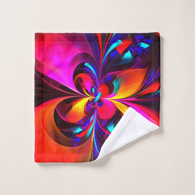 Floral moderne Art Abstrait Rouge Bleu Motif #07 (Gant de toilette)