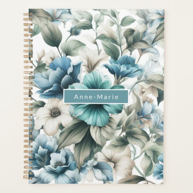 Floral moderne bleu girly élégant élégant (Devant)