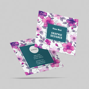 Floral moderne Fuchsia Carte de visite vert