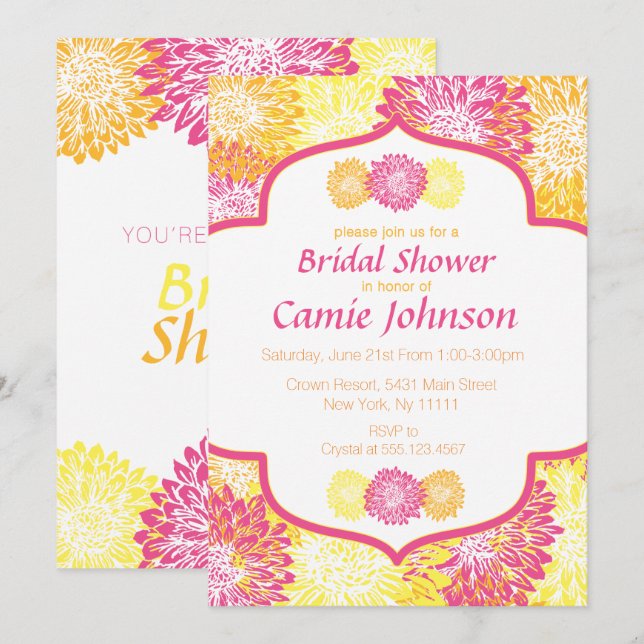 Floral moderne, Mums Invitations de douche nuptial (Devant / Derrière)