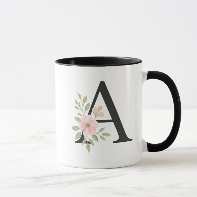 Floral Monogram A Mug – Elegant Letter A with Soft (Droite)