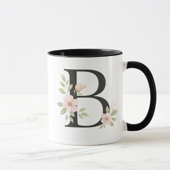 Floral Monogram B Mug – Elegant Letter B with Soft (Droite)