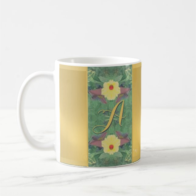 Floral Monogramme laiton Couleur café Mug (Gauche)