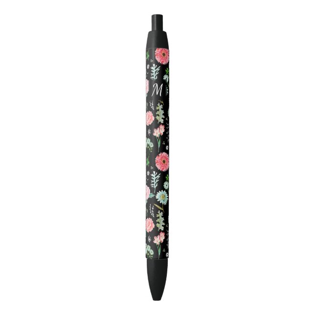Floral | Monogramme personnalisé | Stylo (devant Vertical)