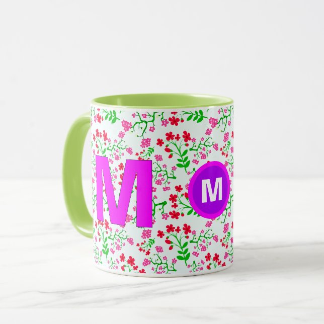 Floral Monogrammed Initial Café Mug pour les fille (Devant gauche)