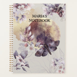 Floral Moon Chat Papillons aquarelle violet