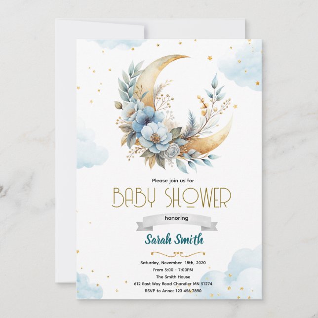 Floral moon shower invitation (Devant)