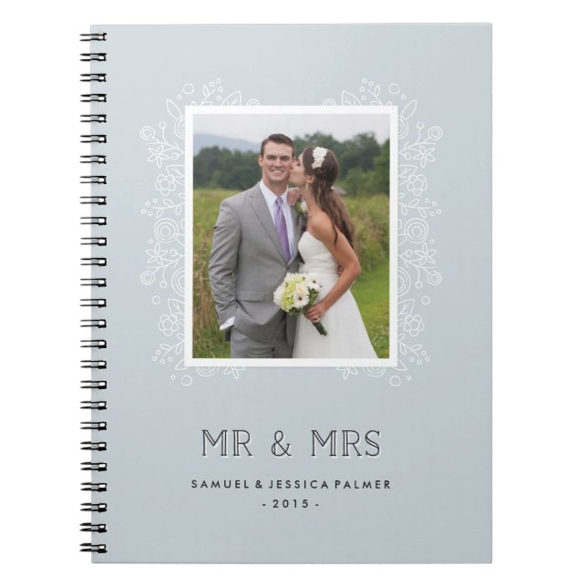 Floral Mr & Mrs Journal - Poudre bleu (Devant)