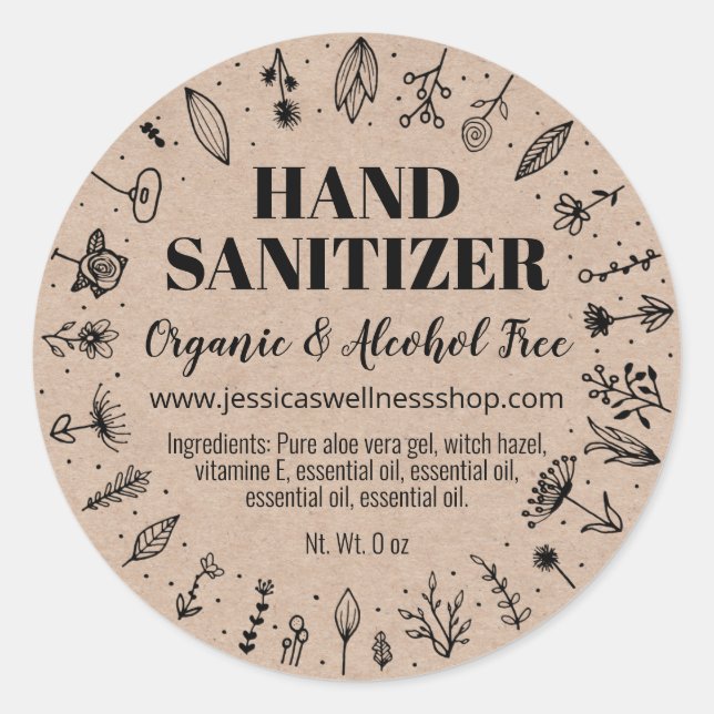 Floral naturel Maison Sanitizer Étiquette Kraft (Devant)
