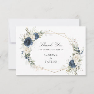 Floral Navy Blue Greenery Carte de remerciements M