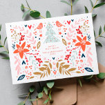 Floral Noël jolie carte de vacances<br><div class="desc">Carte Florale de Noël Jolie de vacances. Rouge,  blanc,  rose menthe et couleurs pastel,  lumineux et heureux. oiseaux de noël,  coeurs,  baies,  étoiles. Joyeux et festif avec le détail mignon!</div>