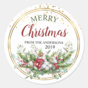 Floral Noël personnalisées autocollants étiquettes