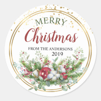 Floral Noël personnalisées autocollants étiquettes