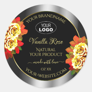Floral Noir Argent Or produit Étiquette Logo Rose