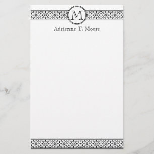Floral Noir Blanc Monogramme Première papeterie