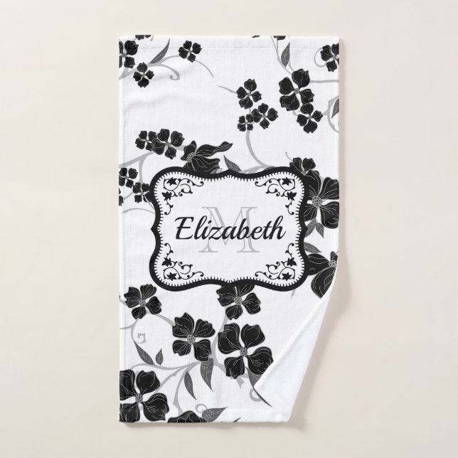 Floral noir et blanc (Serviette à main)