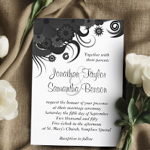 Floral Noir et Blanc 5" x 7" Invitations de mariag