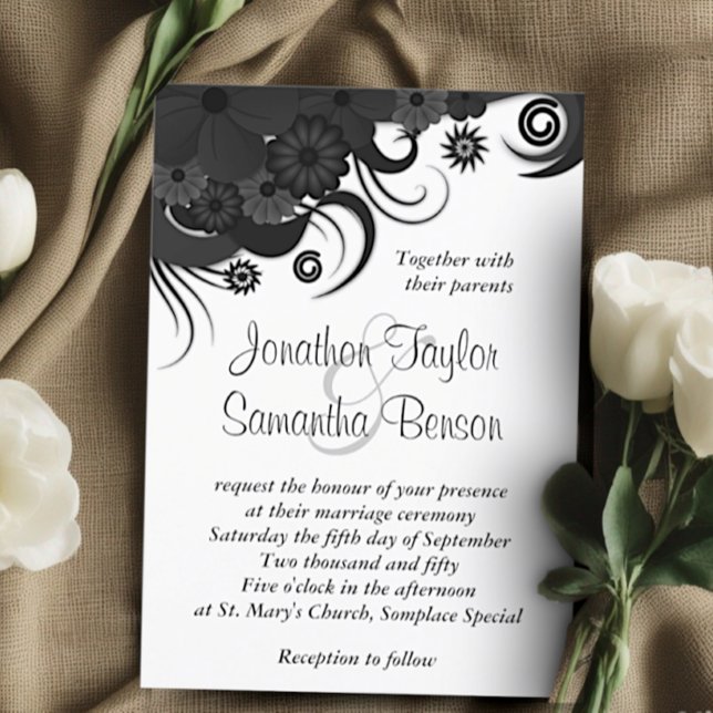 Floral Noir et Blanc 5" x 7" Invitations de mariag (Créateur téléchargé)