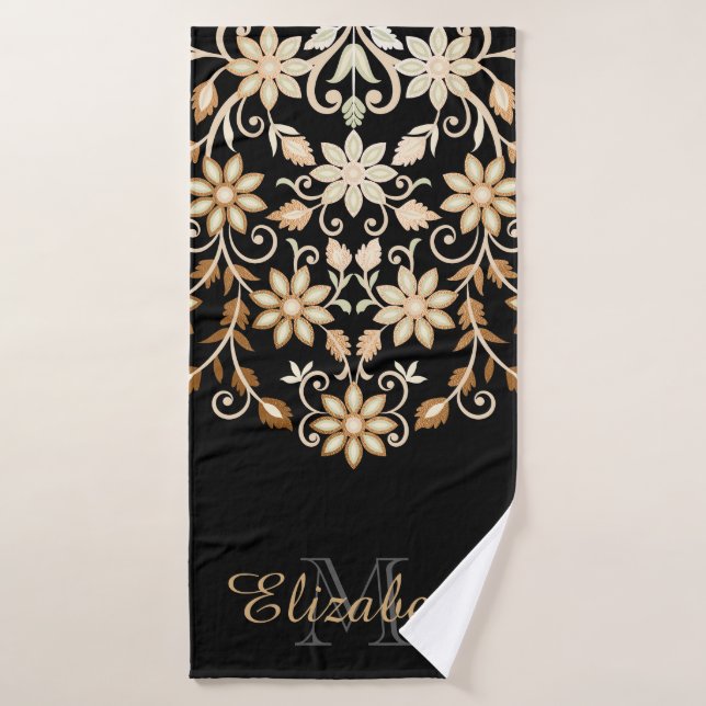 Floral noir et or élégant (Serviette de bain)