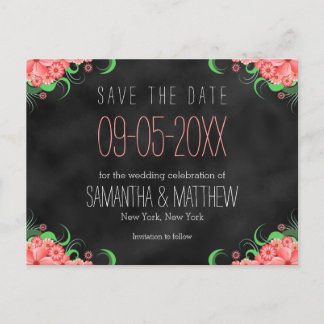 Floral noir et rose Enregistrer la date Cartes pos