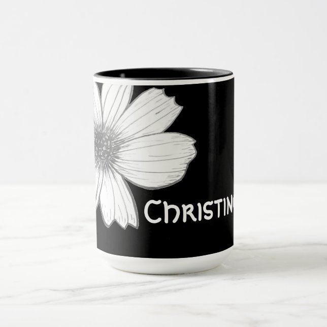 Floral Noir nom personnalisé Latte Mug (Centre)