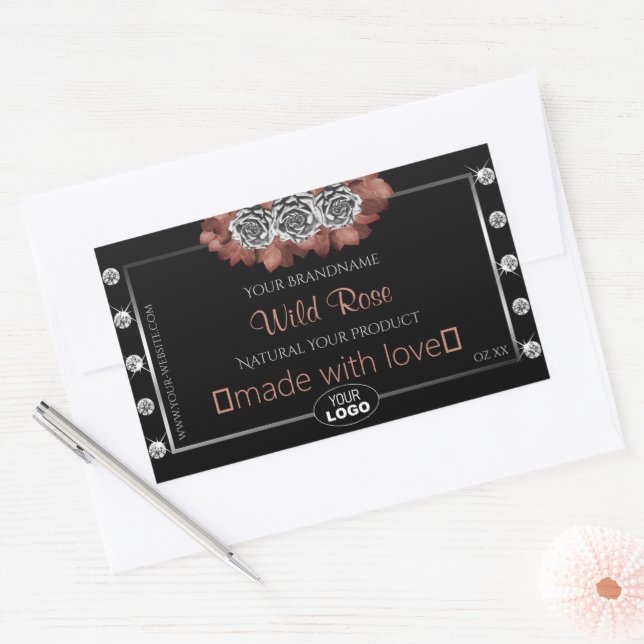 Floral Noir Rouge Argent Étiquette Bijoux Logo (Enveloppe)