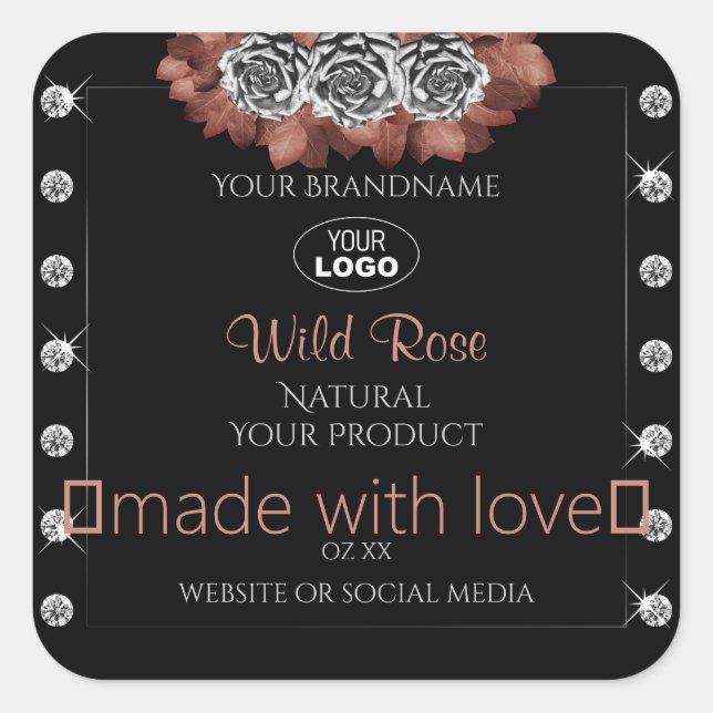 Floral Noir Rouge Argent Étiquette Bijoux Logo (Devant)