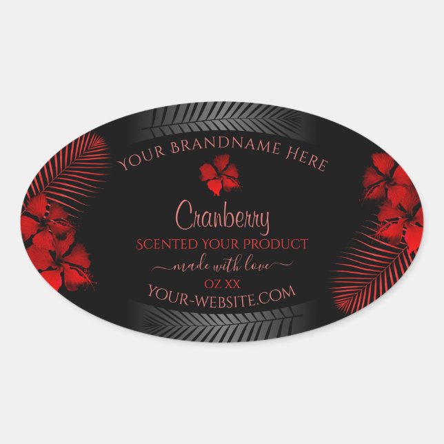 Floral Noir Rouge Étiquette Fleurs hawaïennes (Devant)