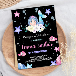 Floral noir sous la mer Invitations de sirènes