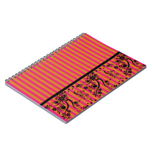 Floral noir sur rose - Carnet