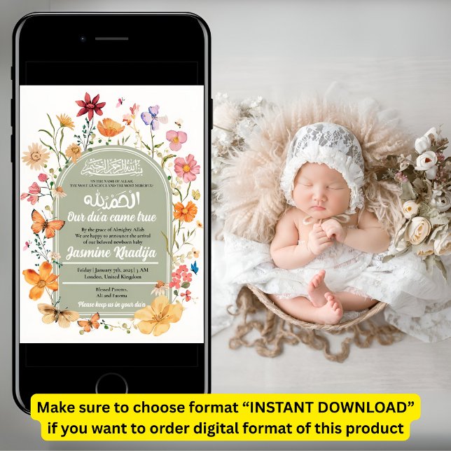 Floral Nouveau-né bébé Faire-part de naissance mus (Créateur téléchargé)